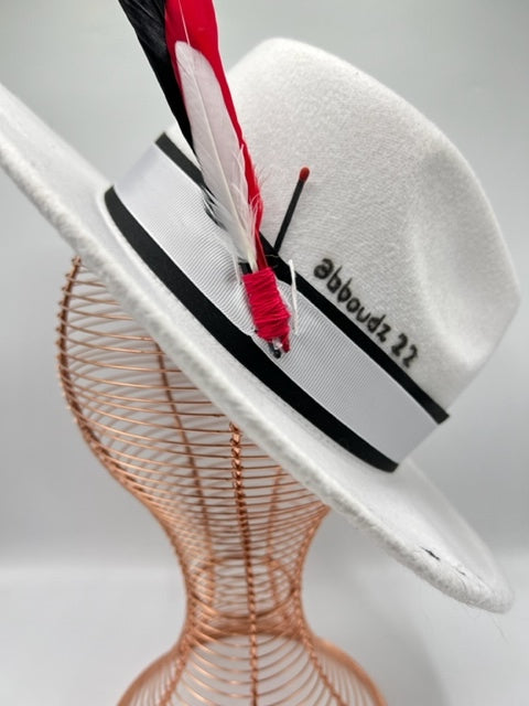 White fedora with red details