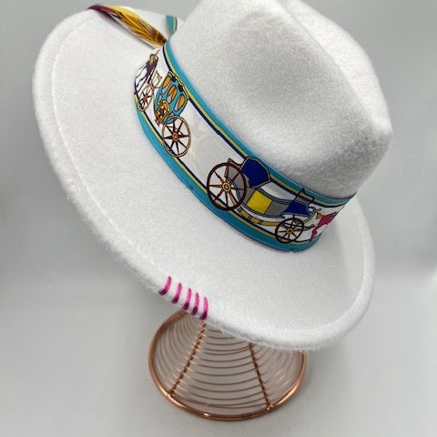 White fedora with turquoise touches