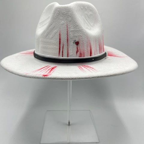 White hand drawn fedora with hearts