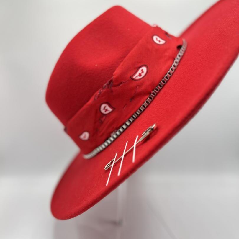 Wide brim red fedora