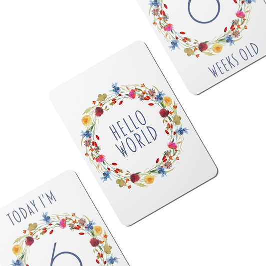 Wild Flowers Wreath Baby Milestone Cards - Set of 25