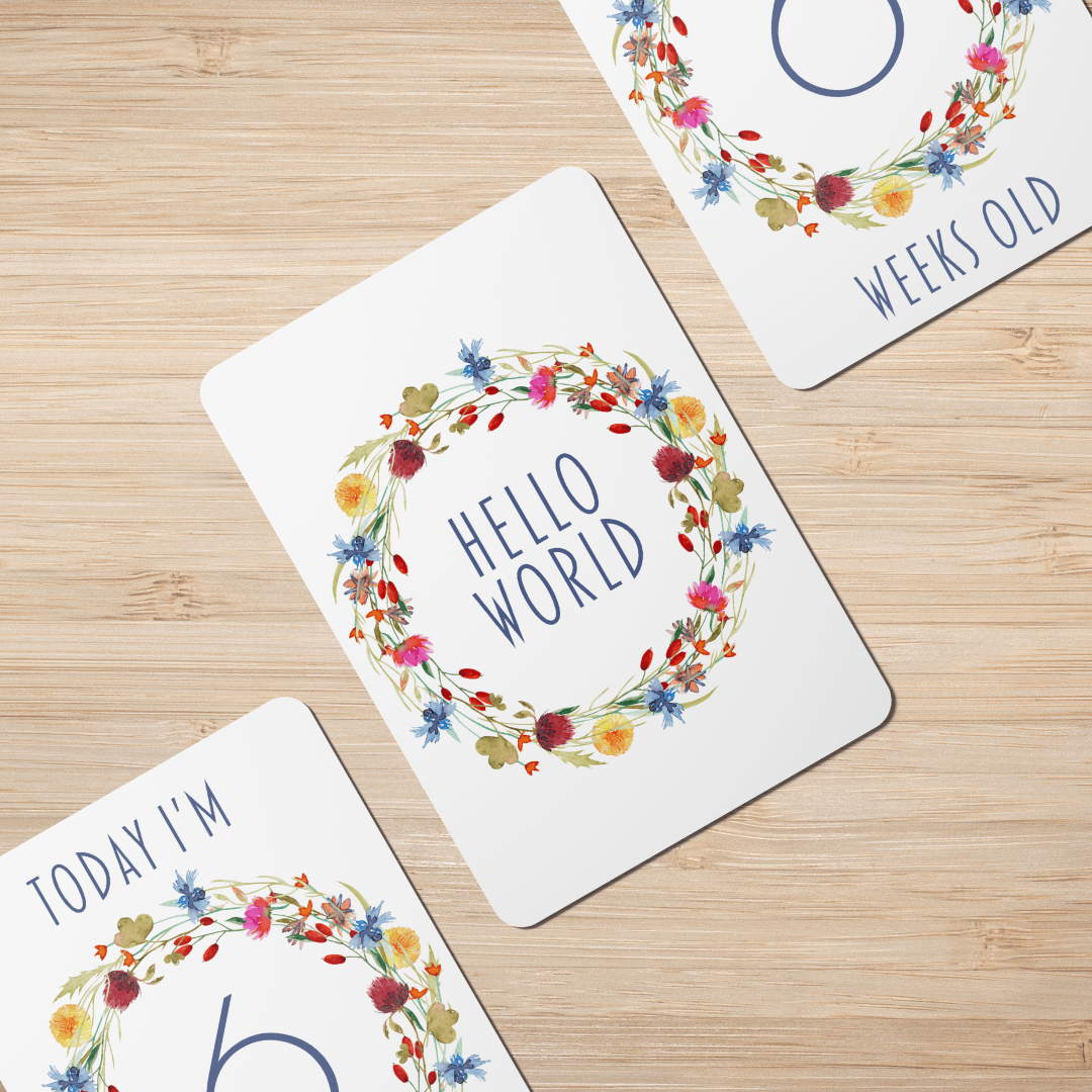 Wild Flowers Wreath Baby Milestone Cards - Set of 25