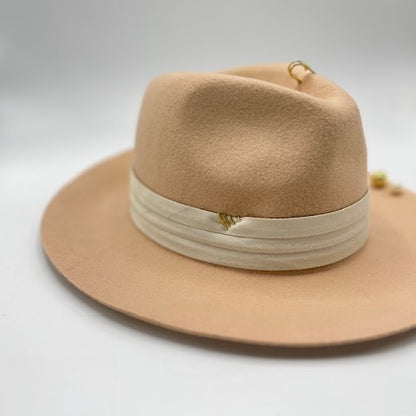 Wool off pink fedora with pearls