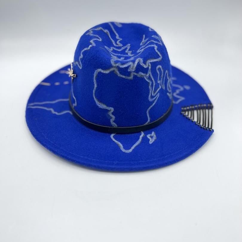 World map hand drawing on fedora