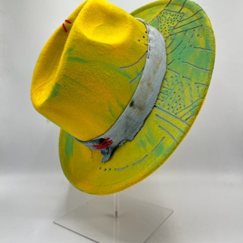 Yellow fedora with turquoise details