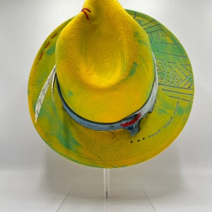 Yellow fedora with turquoise details