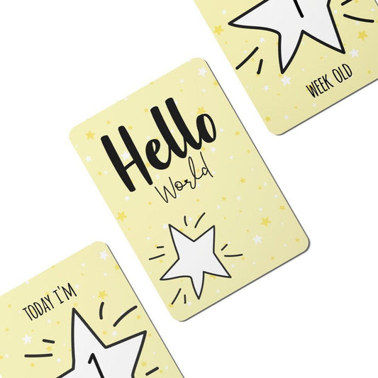 Yellow Twinkle Stars Baby Milestone Cards - Set of 25